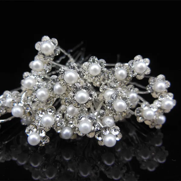 Bridal Hair Accessories Tiaras Hair Pins 5Pcs Lady's Rhinestone Bridal Wedding Flower Pearls Crystal Headband Hair Clip Pins