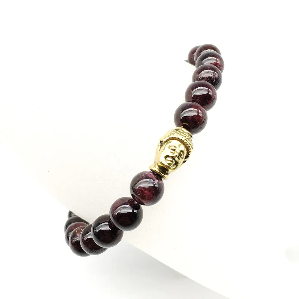 SN1256 en vente Bracelet tête de bouddha grenat naturel Bracelet pour hommes nouveauté Design Vintage bijoux Bracelet de bouddha