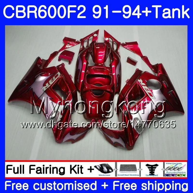 Kropp för Honda CBR 600 F2FS CBR600 F2 1991 1992 1993 1994 1MY.80 CBR600FS CBR 600F2 CBR600RR Silvery Red CBR600F2 91 92 93 94 Fairing Kit