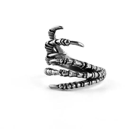 Античный рок готический когть пальцев кольца для мужчин Панк байкер винтажные ювелирные изделия серебряный цвет дракона кольцо