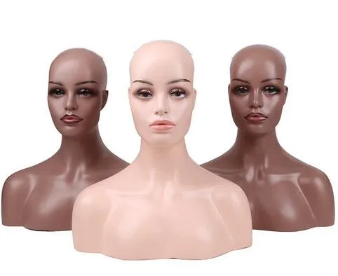 Femme réaliste fibre de verre mannequin mannequin Buste-tête pour la dentelle Perruques d'affichage Maquillage double épaule Tête de modèle