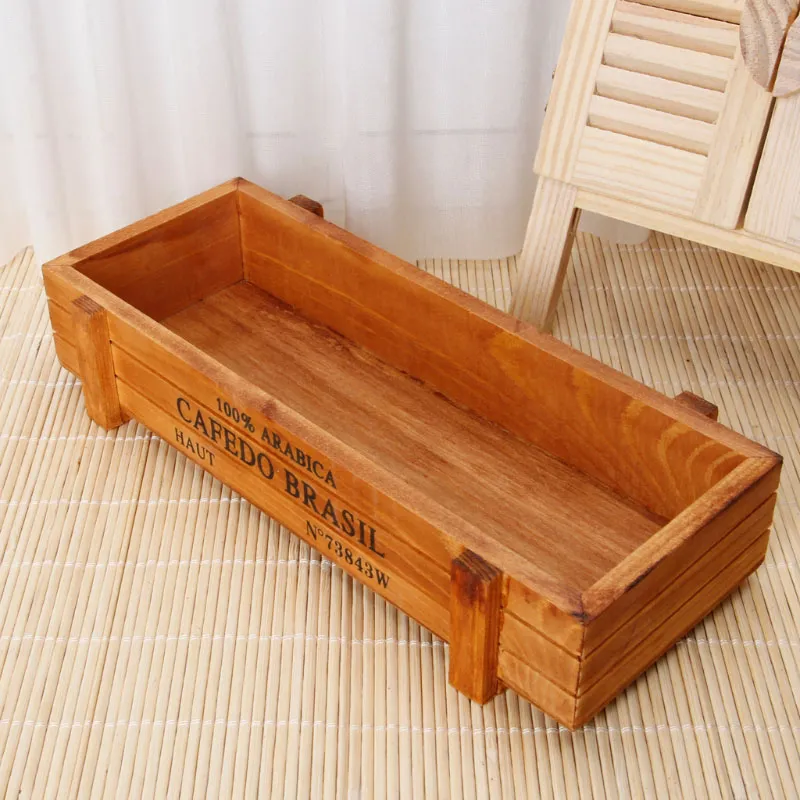 Wood Flowerpot Garden Plant Pot Decorative Vintage Succulent Wooden Boxes Crates Rectangle Table Flower Pot for Office desk balcon7499039