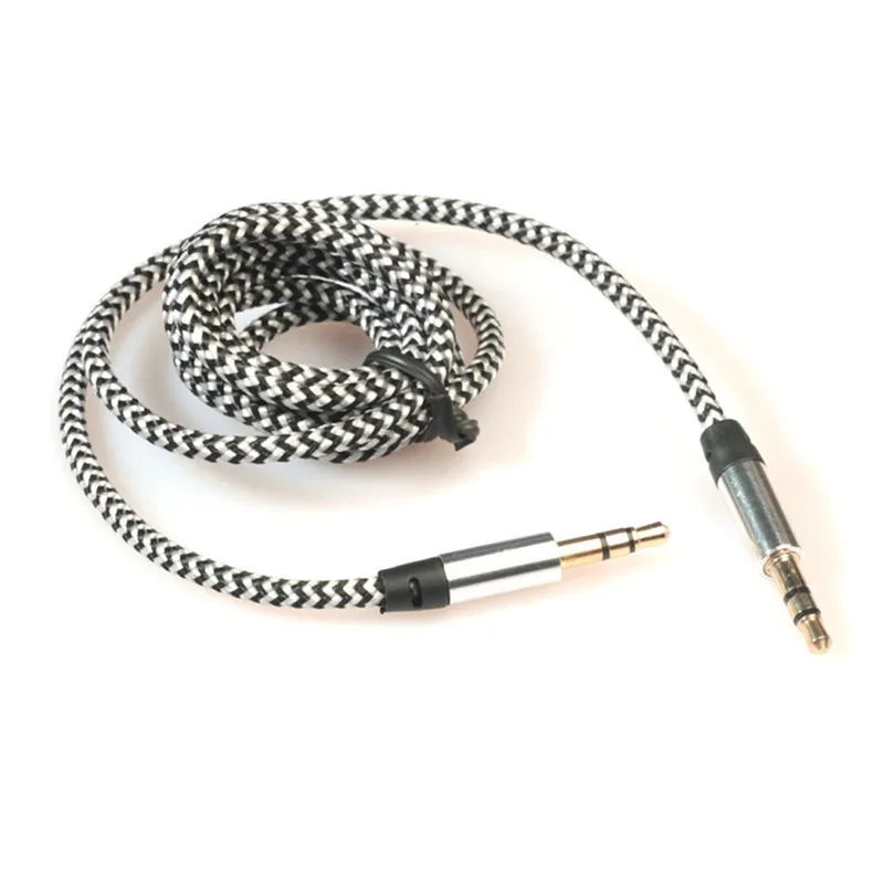 Flätad ljudhjälpskabel 1m 3.5mm våg Aux Extension Man till manlig stereo Bil Nylon Cord Jack för telefon PC MP3 hörlurs högtalare