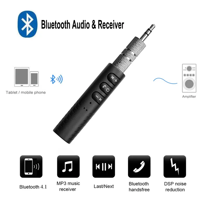 Car Bluetooth Kit 4.1 o Receiver Adapter with MIC Handsfree Calling Headphone Speaker 3.5mm AUX Music for Smart Phone MP3 Tablet6625876