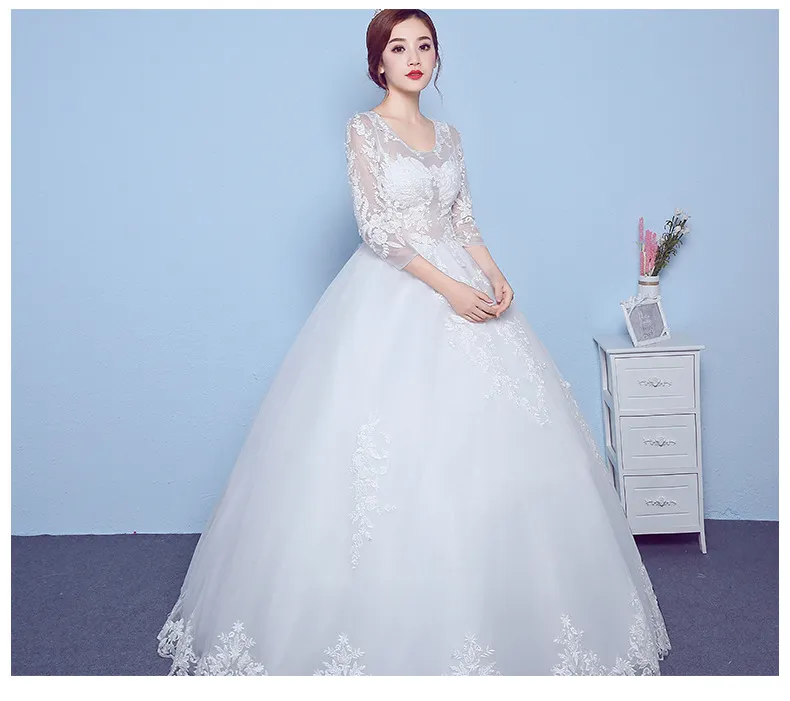 New Style Sexy Backless Illusion Ricamo abito da sposa 2018 Pizzo Aqqliques Manica a tre quarti vestido de noiva Plue Size