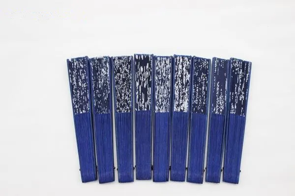 Portable Blue Floral Fabric Fan Craft Women Folding Hand Fan Bamboo Party Wedding Favour Fan Wholesale