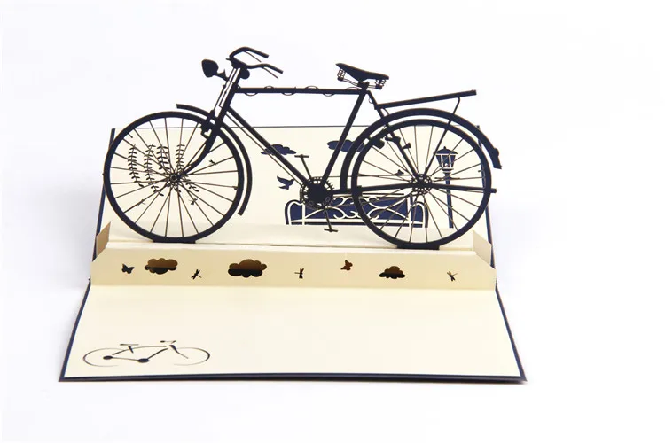 3D Handmade Laser Cut Vintage Bike Paper Greeting Cards Happy Birthday Postcards For Boy Kids Festive Party Supplies