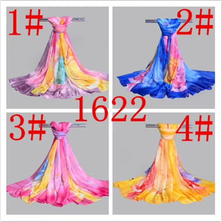 Dames Florial Silk Sjaal Luxe Zomer Strand Handdoek Poncho Girl 200 * 150 cm Big Size Adult Chiffon Bandana Sjaal