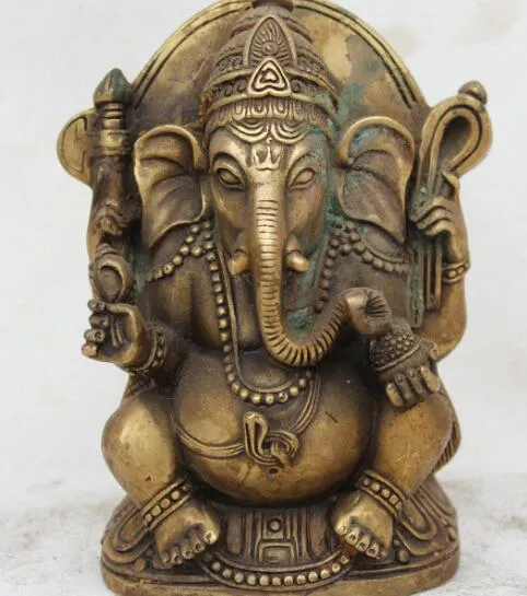 6 '' Tibet Pirinç Ganapati Ganesh Rab Ganesha Fil Buda Heykeli Heykel