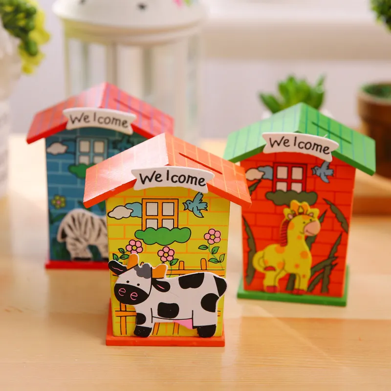 New Arrival Novelty Households Children Kids Gift Cartoon Storing Coin Bank / Wooden Saving Money Box Random send