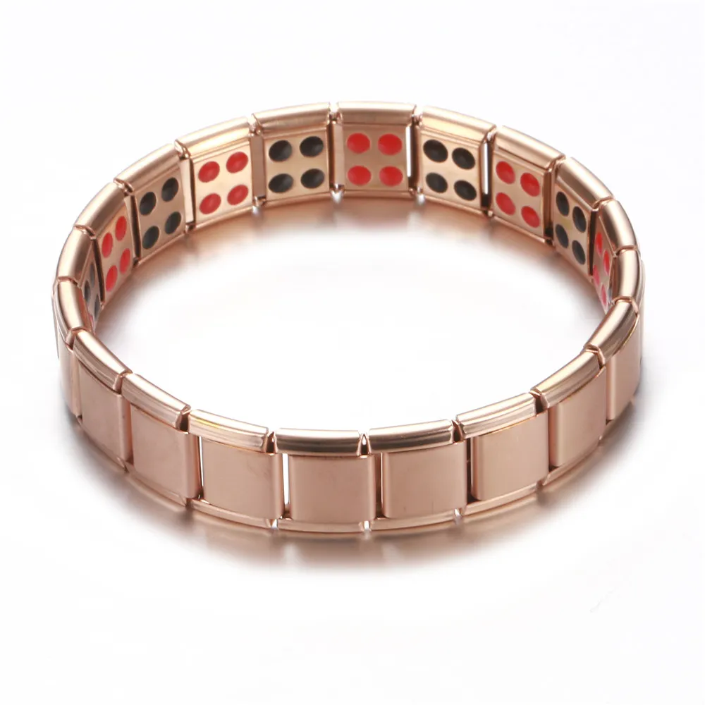 Rose Gold Black Double Row Magnetic Magnet Armband Rostfritt stål Elastisk Bio Nagetive Ion Power Energy Health Armband för män Kvinnor