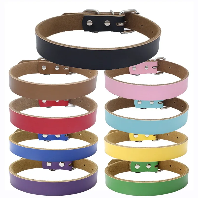 Free Personalization Plain Leather solid color dog collars Puppy dog cat Collar Small Medium Large Extra Large