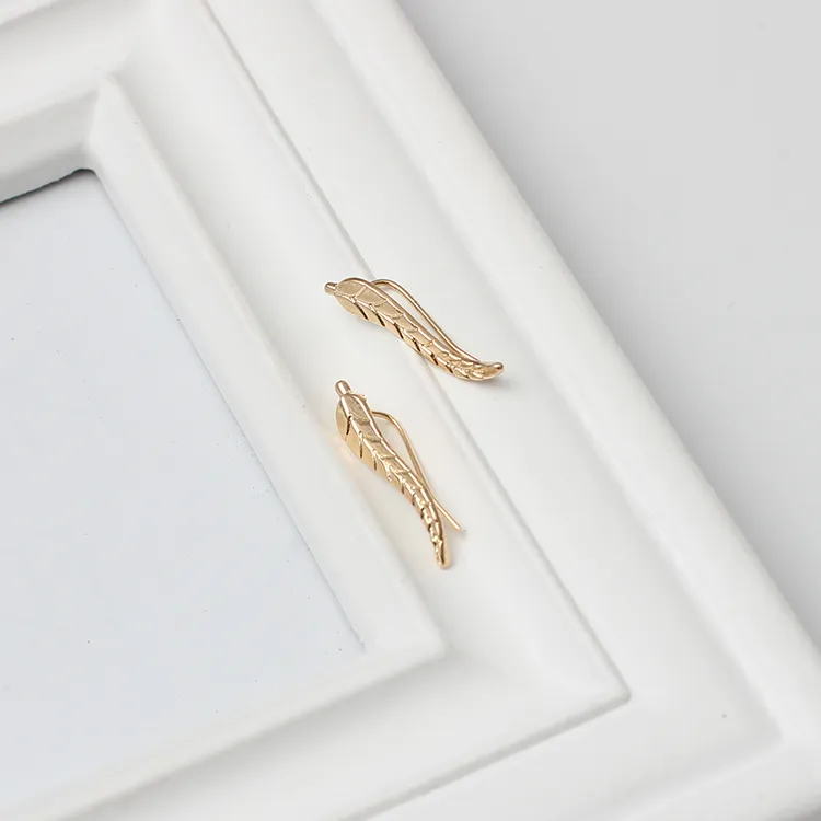 Crawler Earrings for Women: Leaf Ear Climber Cuff Earring Feather Studs