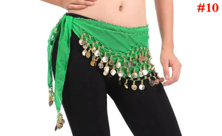 Belly Dance Skirts Scarf Party Decoration Hip Wrap Belt Chiffon 3 Rows 128 Coins Belts OOA5195