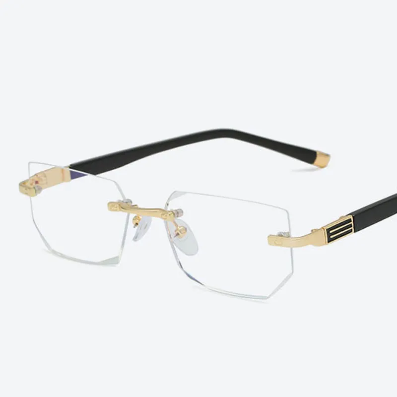 2021アンチブルーライト読書眼鏡プレゼンピック眼鏡透明ガラスレンズユニセックスリムレスメガネメガネ強度+1.0~ + 4.0