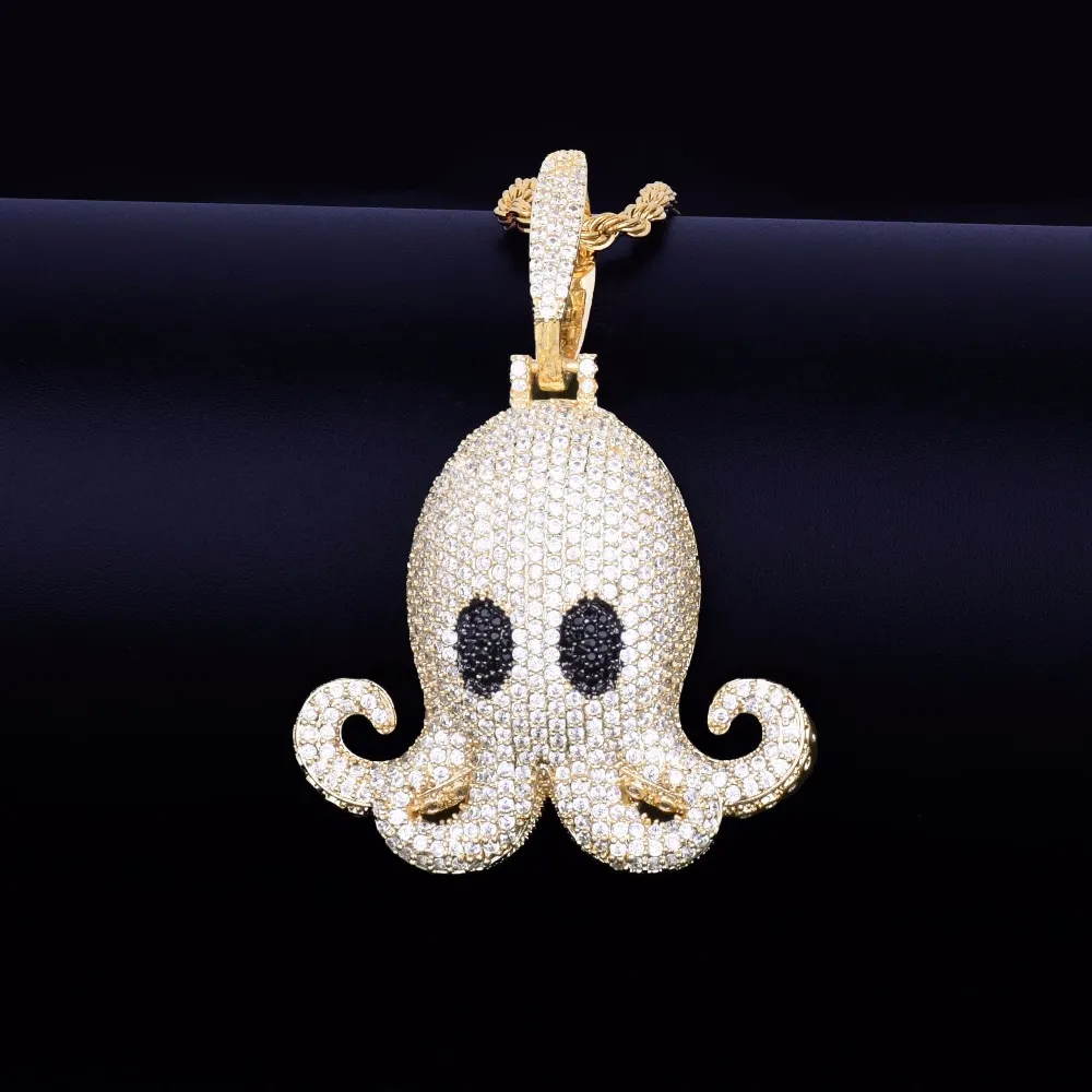 Iced Animal Pctopus hip hop hänge med kubansk kedja guld silver färg bling cubic zircon män halsband smycken för gåva