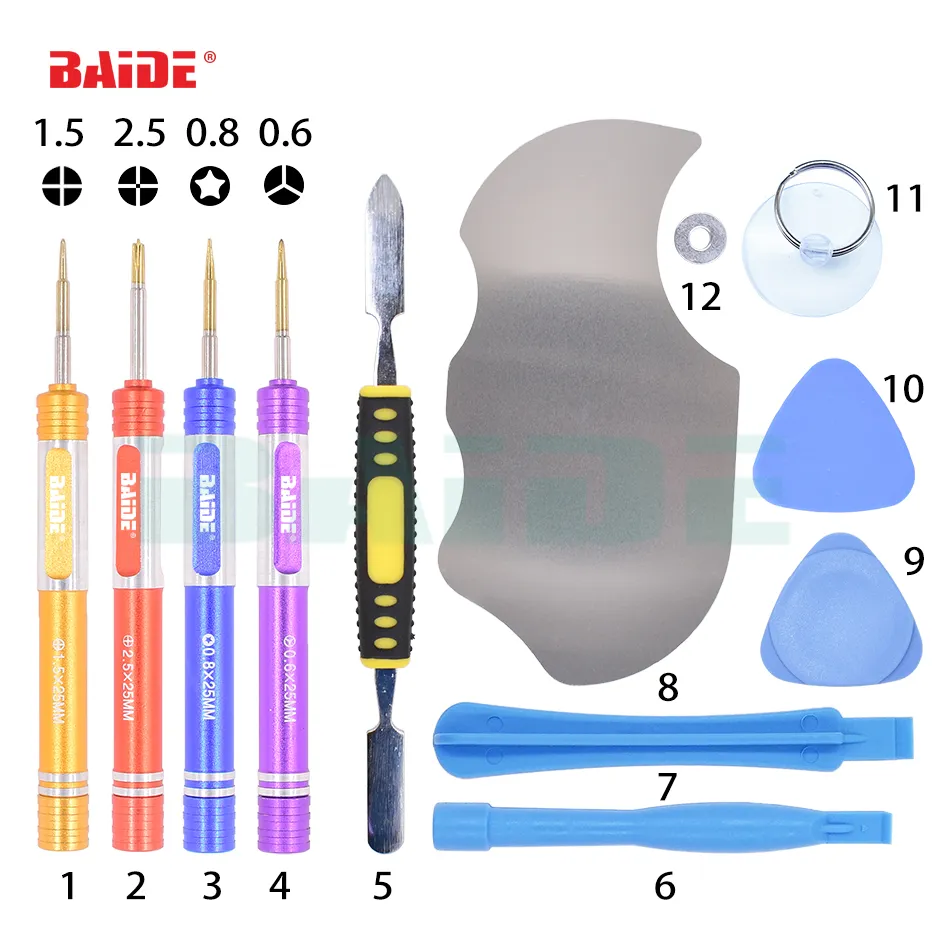 Professional 12 in 1 Cell Phones Opening Pry Repair Tool Kits Smartphone Screwdrivers Tool Set For iPhone Samsung HTC Moto Sony