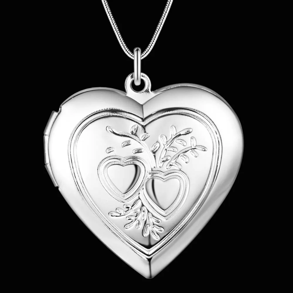 Usine en gros 925 en argent sterling plaqué amour coeur pendentif médaillon collier mode classique romance bijoux cadeau de la Saint-Valentin