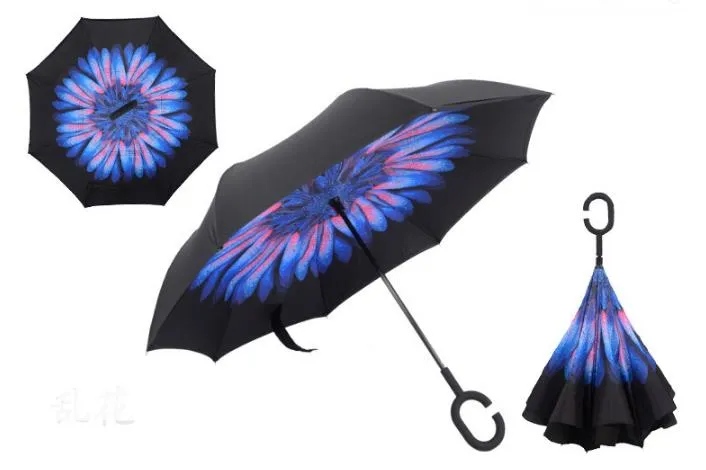 2017 Nuovi ombrelli invertiti con manico a C i Protezione non automatica Ombrellone soleggiato Paraguas Ombrellone antipioggia Design speciale SN1036