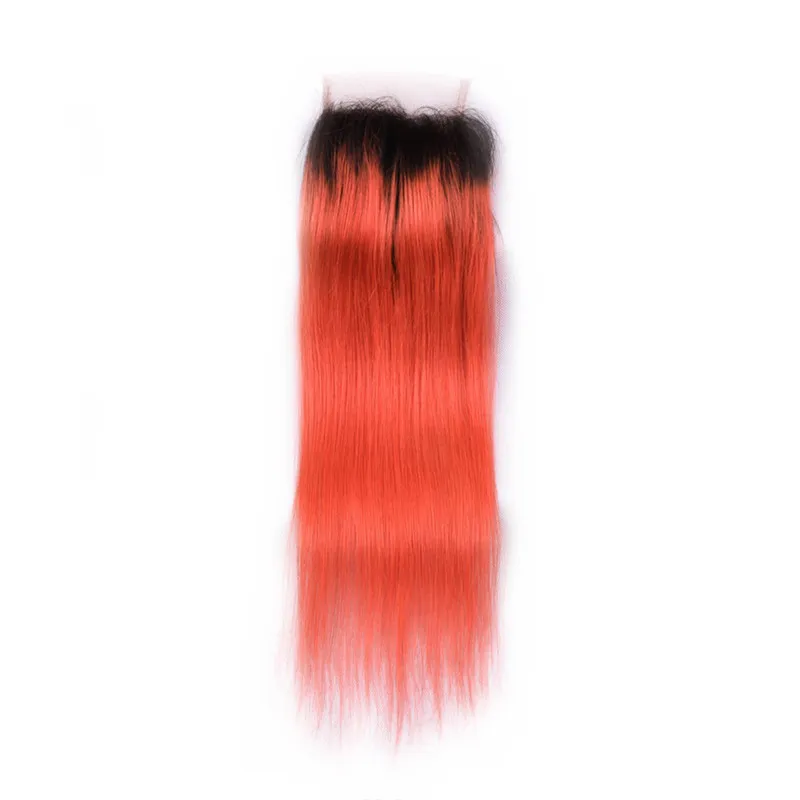 حزم أومبير الماليزي أورانج نسج الشعر البشري مع أعلى إغلاق مستقيم # 1B / أورانج أومبير 3 حزمة صفقات مع الرباط إغلاق قطعة 4x4
