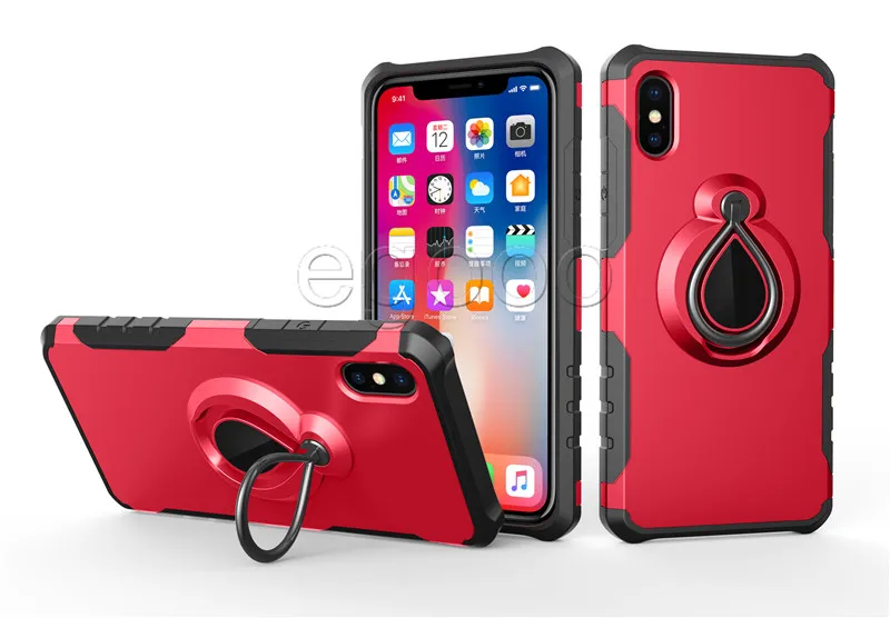 Magnet Ring Armor Case Hybrid Dual Layer med Kickstand på bilhållare för iPhone X XR XS Max 8 7 6 Plus S8 S9 S10 Plus