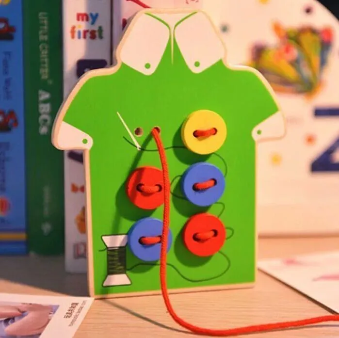 Frete grátis placa de rosqueamento de madeira ponto tricô roupas botões crianças manual de madeira quebra-cabeça educação infantil brinquedo