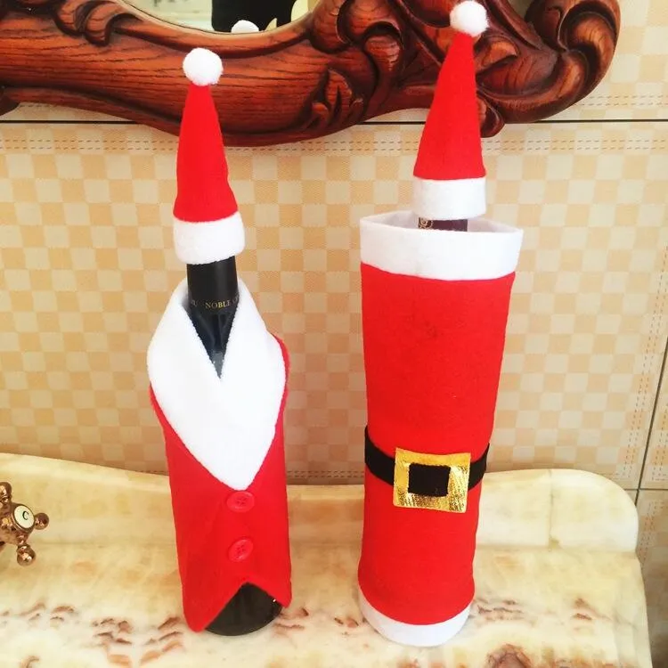 Düğmeler Kemer Toka Tarzı Noel Kırmızı Şarap Kapak Dahil Şapka Bez Bir Set Ev Otel Moda Bira Şişe Çanta Süslemeleri