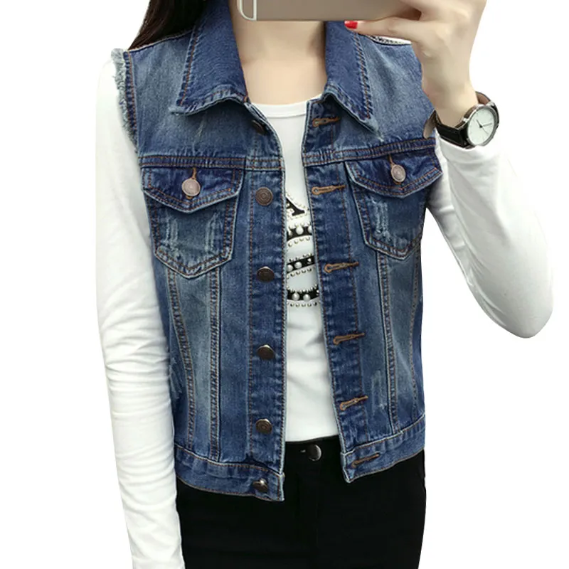 Good Quality Denim Vest Women Blazer Coats 2018 Fall All-Match Jeans Vintage Waistcoat Ärmlös Street Pocket Colete Feminino