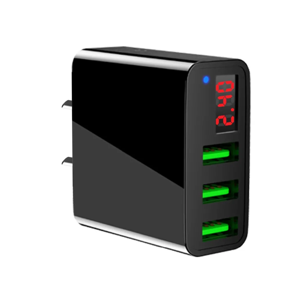 Tragbarer 3-USB-Port-Telefon-Ladegerät-Adapter mit LED-Anzeige, EU/US-Stecker, intelligentes Schnellladen für iPhone, iPad, Samsung, Xiaomi
