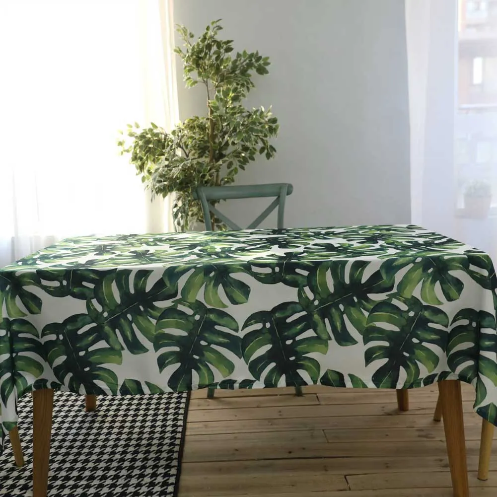 Polyester-katoenen tafelkleed met vierkante tafel, stof tafelkleed op keukentafel (140 * 140cm) ca. 55 x 55 inch-mononstera plant