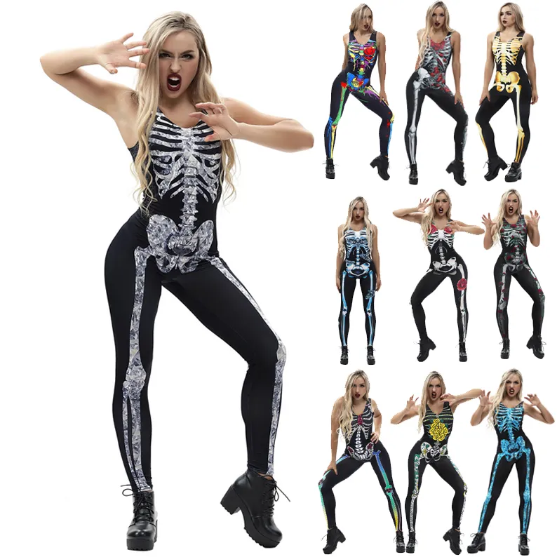Rompers women Cosplay halloween costume skeleton digital print sleeveless jumpsuits Costumi di Halloween costumes for adults