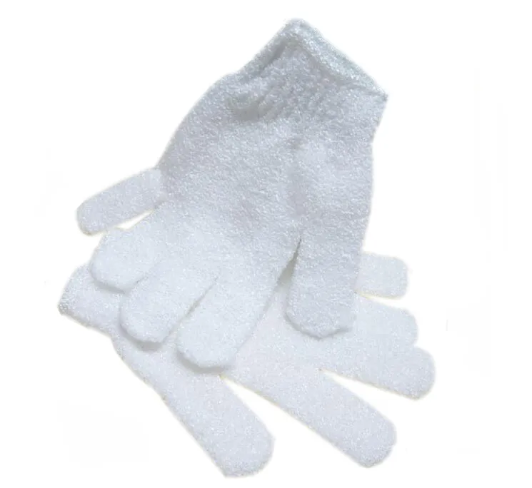 Weiße Nylon-Körper-Duschbad-Handschuhe, Peeling-Badehandschuh, Körperwäscher-Handschuh, Körper-Spa-Massage, Entferner abgestorbener Hautzellen