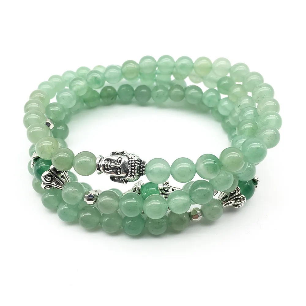 SN1246 2018 New Design Women Buddha Bracelet Trendy Natural 6mm Green Aventurine Bracelet 108 Mala Balance Yoga Jewelry