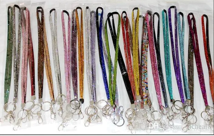 100 pcs Bling Lanyard Cristal Strass dans le cou avec fermoir à griffe ID Porte-Badge pour téléphone Mobile mix 34 couleurs