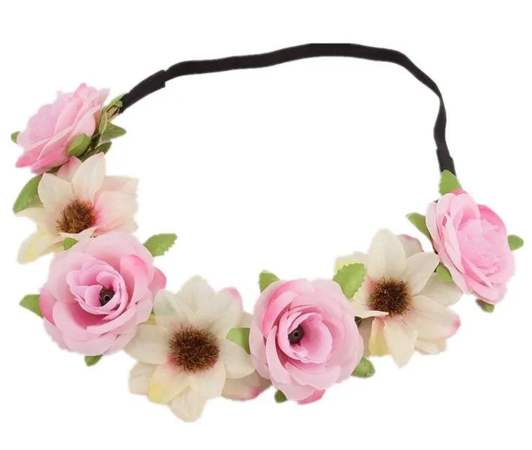 Bohemian Style Rose Flower Crown Headbands for Women Bridal Wedding Colorful Floral Wreath Headband Hair Ornament