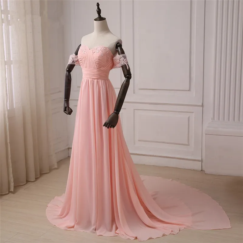 2018 Light Orange Chiffon Bridesmaid Dresses Lace Off Shoulder Women