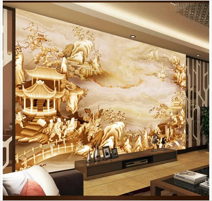 Papel de parede 3D Personnalisé Photo Papier Peint Papier Peint Chinois en relief paysage salon TV fond papiers muraux décor à la maison