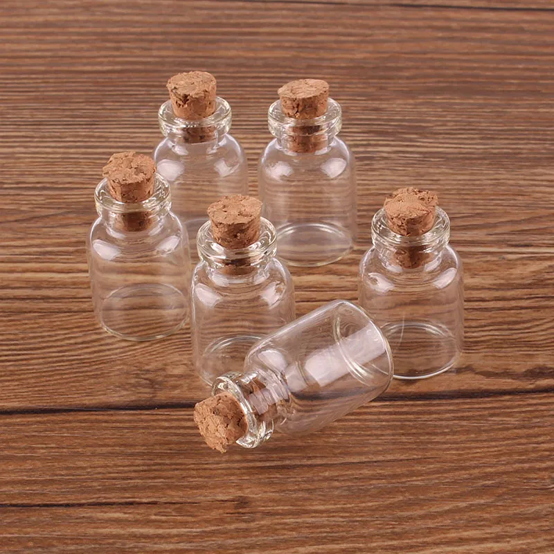 100pcs 16 * 24 * 6mm 1.5ml Mini vetro Wishing Bottiglie Minuscole vasi fiale con tappo in sughero regalo di nozze