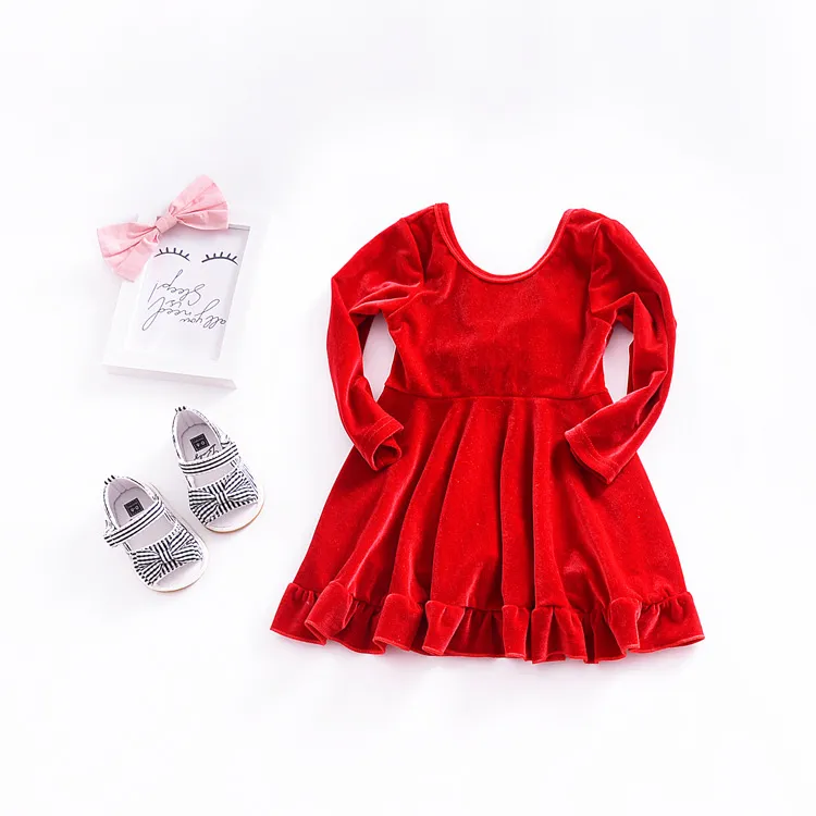 Robes de filles 2018 nouveau printemps couleur unie à manches longues bébé robe pour filles dos nu Bowknot robe de princesse enfants vêtements robe de nouvel an