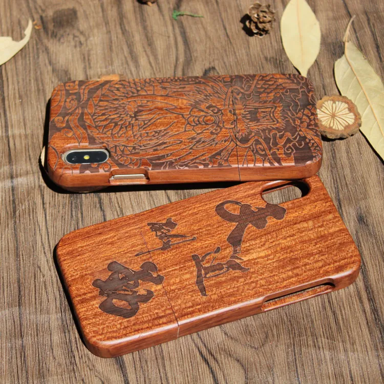 Le plus récent étui de téléphone de gravure sur bois populaire pour Iphone X 10 6 6S 7 8 plus 5 5s SE naturel total en bois bambou étuis rigides couverture pour Samsung S9
