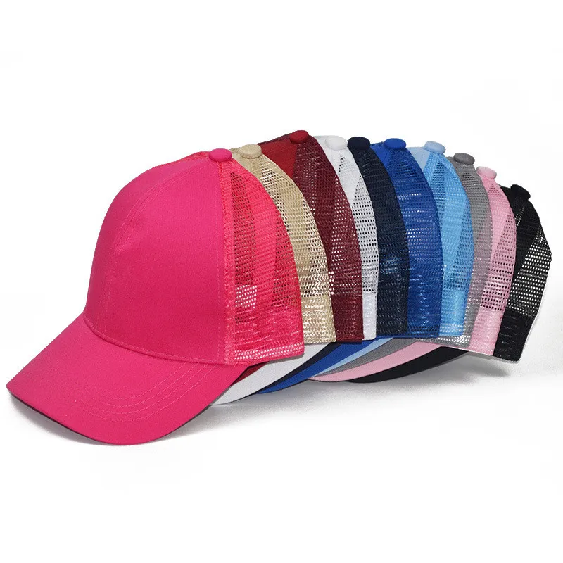 6 Colors Ponytail Ball Cap Messy Buns Trucker Ponycaps Plain Baseball Visor Cap Dad Hat Ponytail Snapbacks