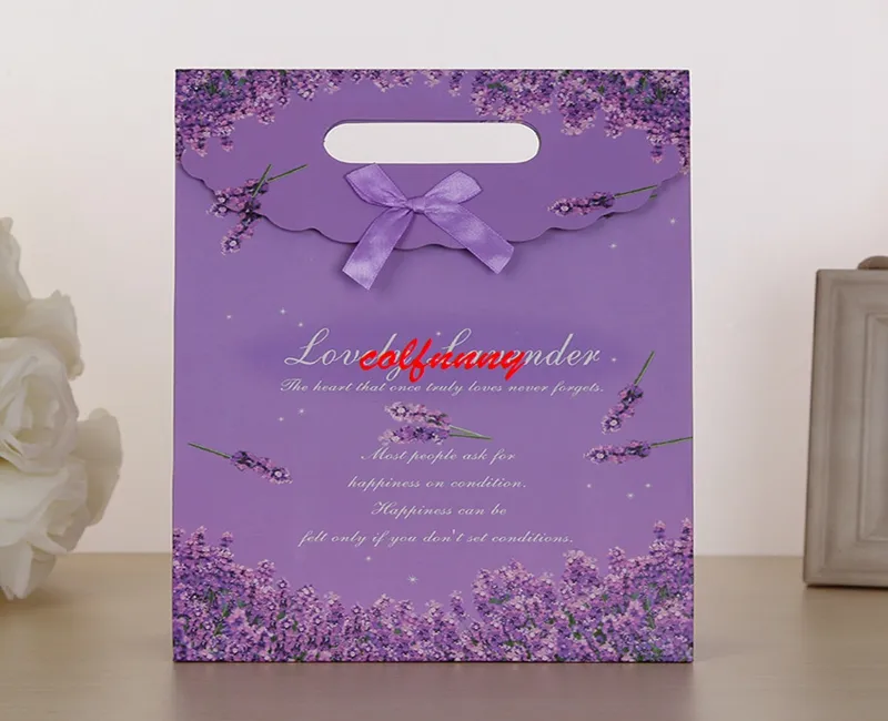 3 Sizes Purple Craft Paper Gift Bag For Candy Cookie Makeup With Handle Christmas Wedding Party Favors Packaging F051401