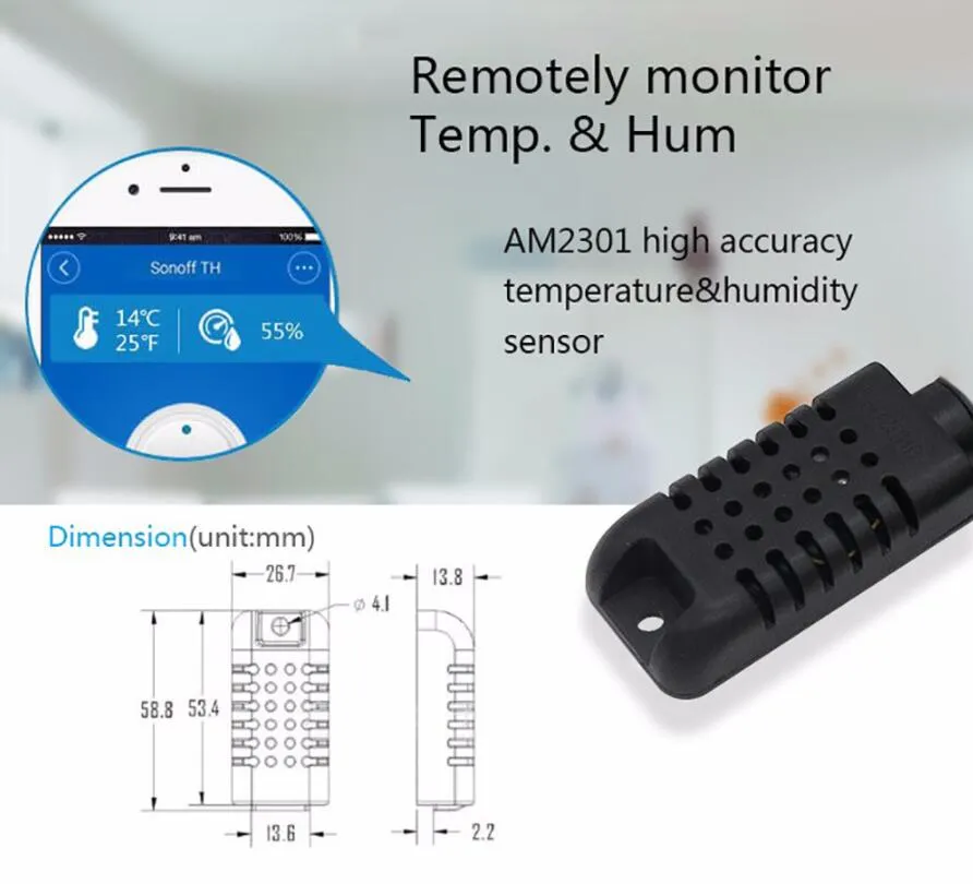 Sonoff AM2301 Temperature Humidity Sensor DS1820 Temperature Probe Sensor High Accuracy for Sonoff TH10 and Sonoff TH16