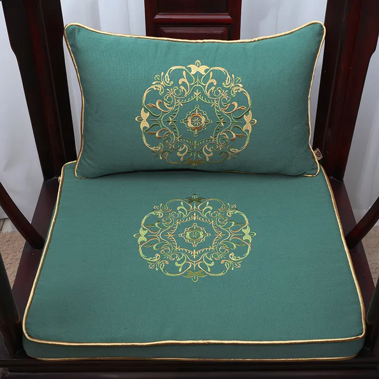 Fine Embroidery Lucky Soft Thick Seat Chair Cushion Linen Cotton High End Chinese style Arm Chair Sofa Lumbar support Pillow