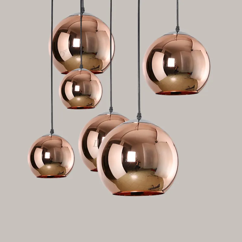 Full set LED Pendant Lamp Copper Sliver Shade Mirror Chandelier Light E27 Bulb Modern Christmas Chandeliers Glass Ball droplight Lighting