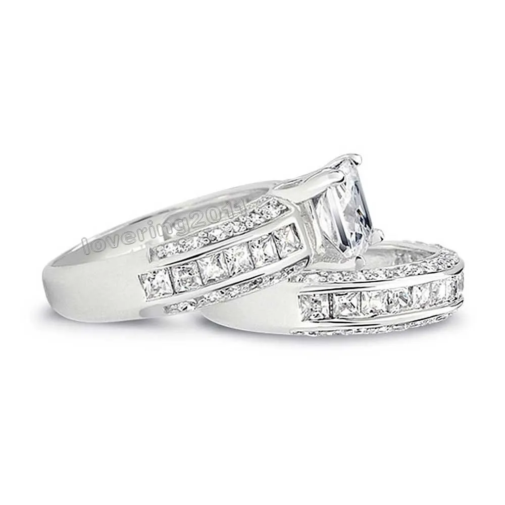 Choucong Princess Cut Stone 5a Zircon Stone 10kt White Gold Filled Wedding Band Ring Set SZ 5-11 Gratis frakt