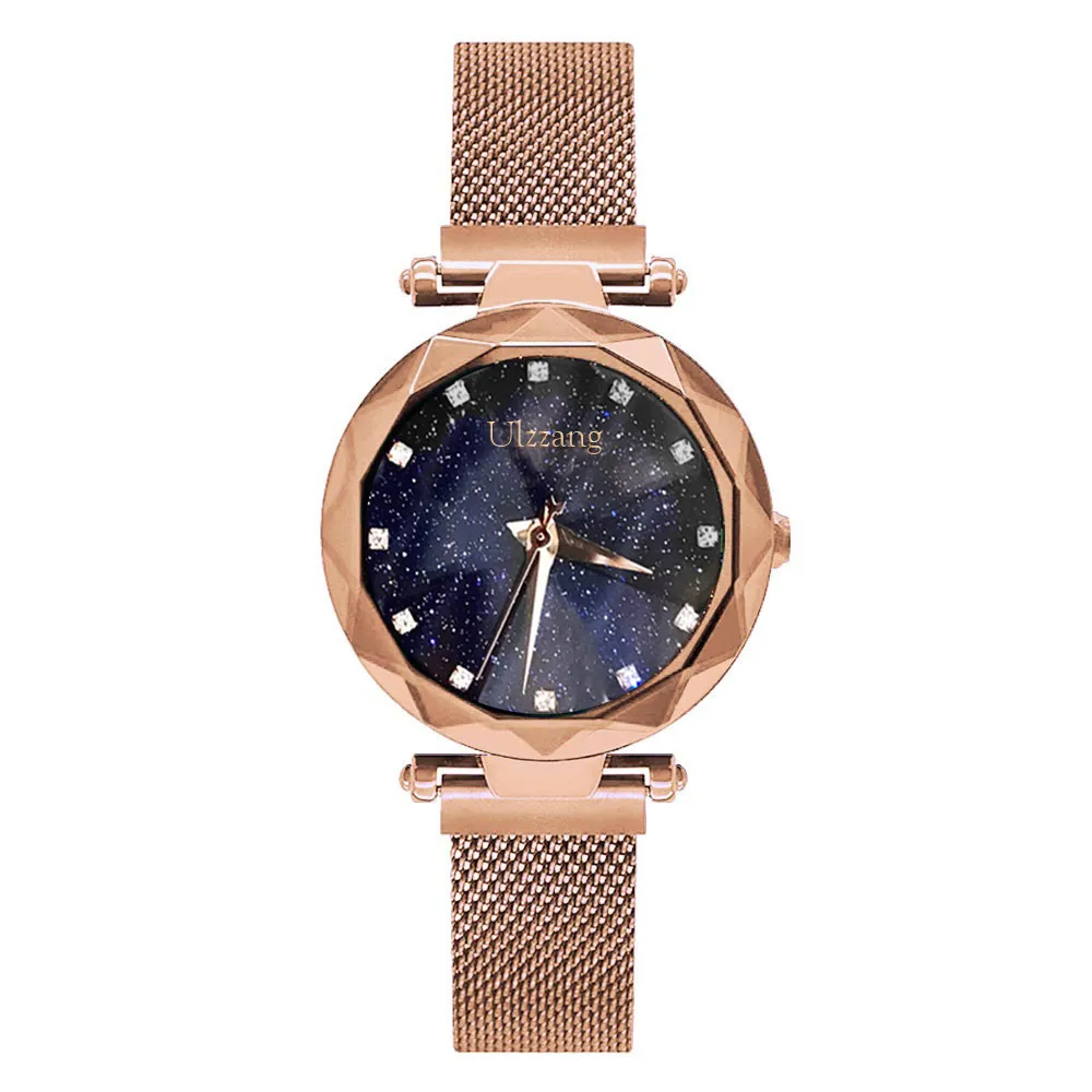 Ulzzang Brand Women Watches Rose Gold Rhinestone Lady Quartz Wristwatch Fashion Mesh Belt Steel Lady Clock Drop Shipping Watch