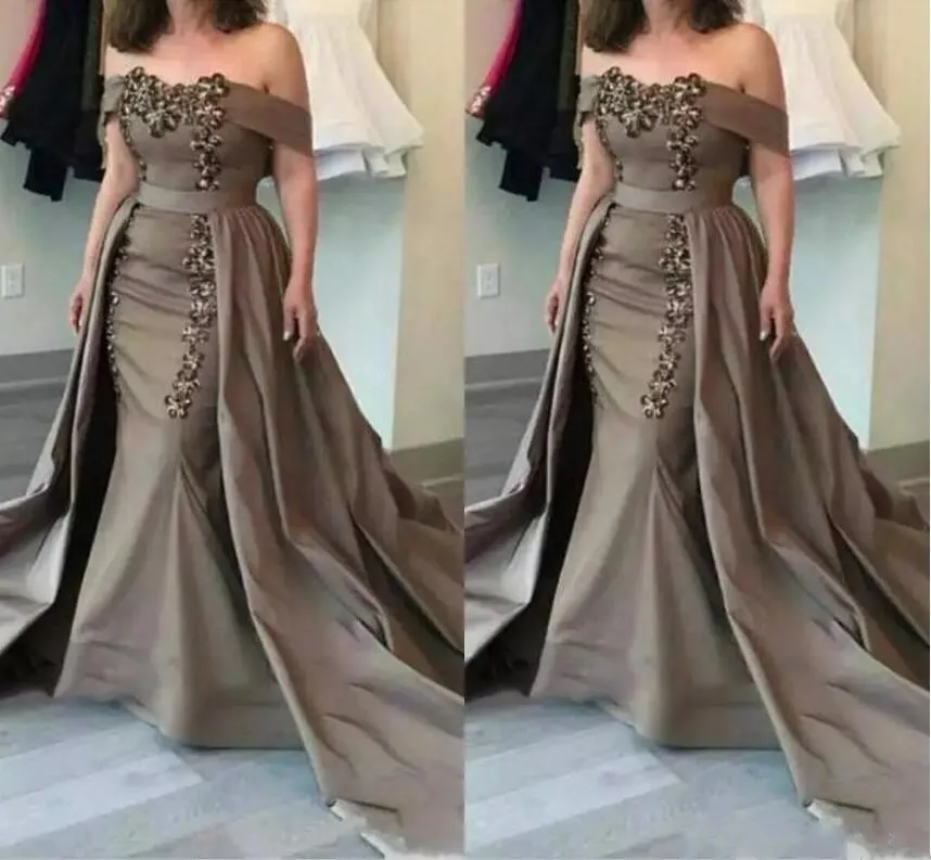 2020 Detachable Mother Of The Bride Dresses Off-Shoulder Sashes Sequins And Appliques Mermaid Mother Gowns Formal Evening Dress310o