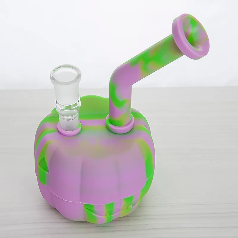 Pumpkin silicon water pipe Silicon dab rig with glass bowl silicone jar and glass down stem Hookah Bongs Silicone Bong 473