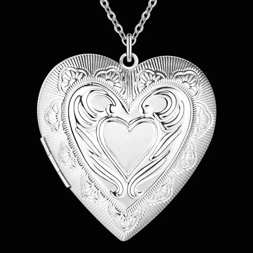 Factory Price Wholesale 925 Sterling Silver Plated Heart Pendant Locket Necklace Fashion Jewelry for Women Valentine's Day 